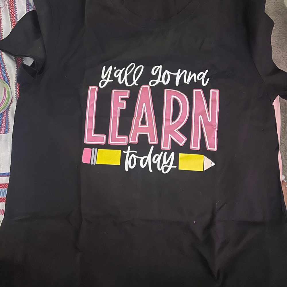 Black Graphic Tee with Pink and Yellow Design